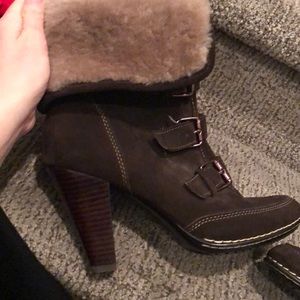 Fur lined suede booties